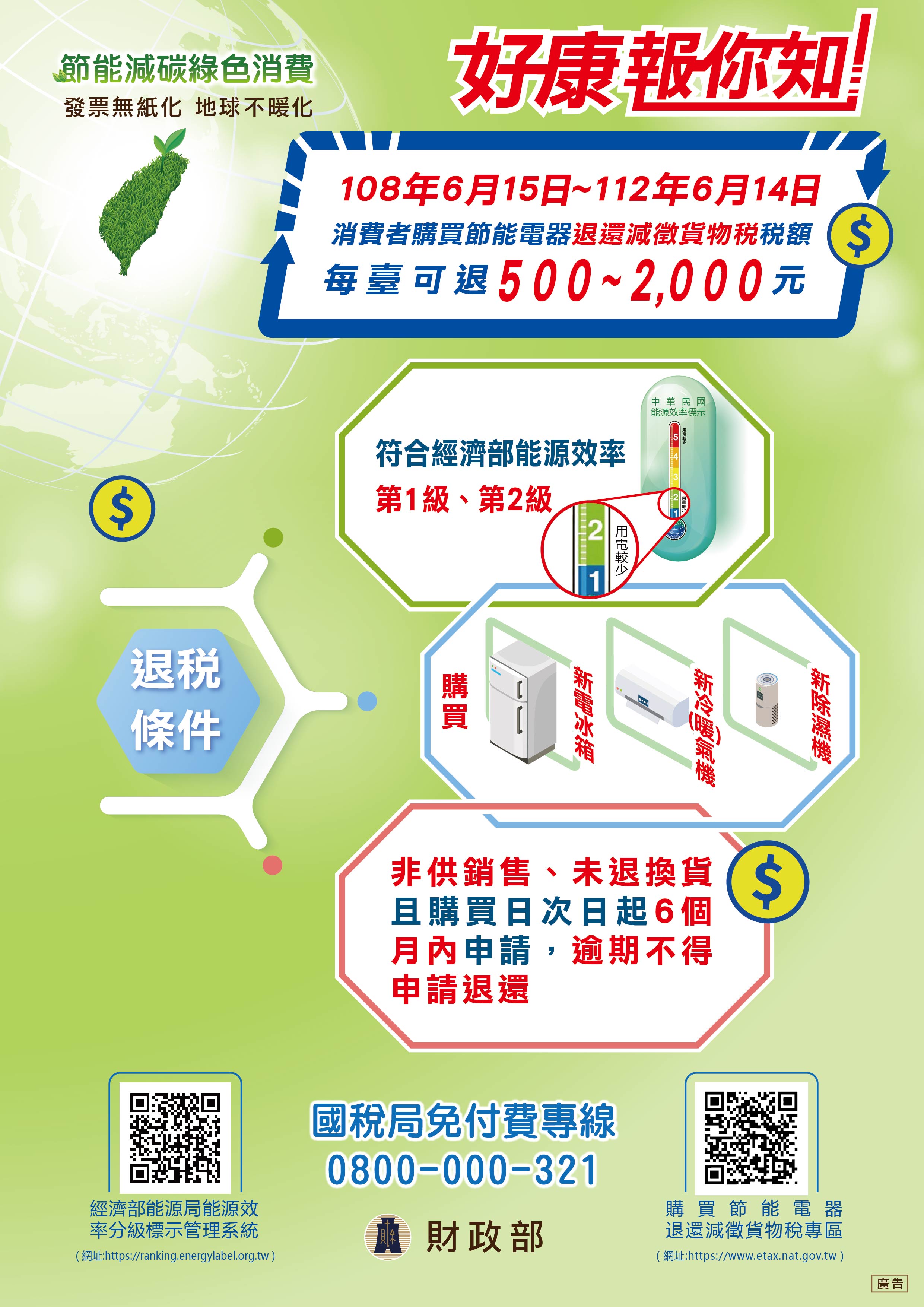 消費者購買節能電器退還減徵貨物稅稅額 財政部高雄國稅局全球資訊網